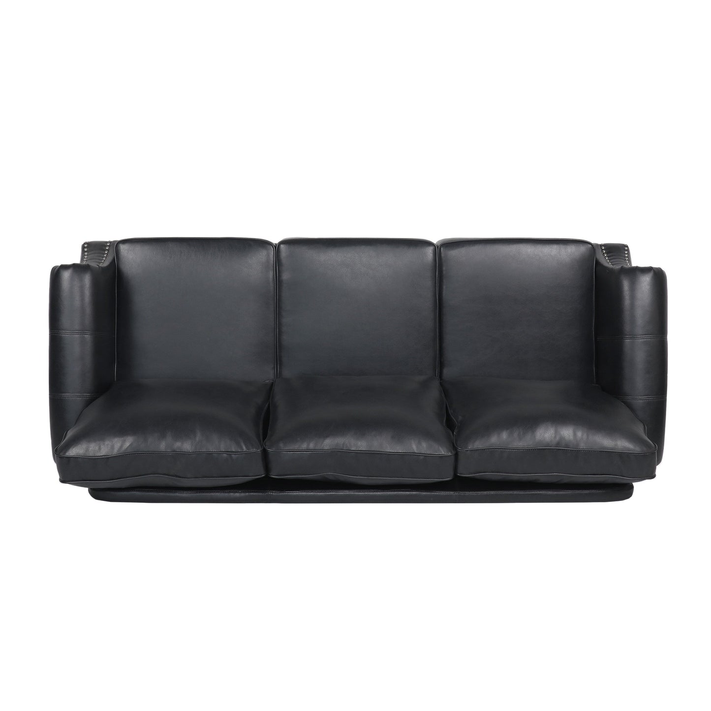 Modern 80 Faux Leather 3-seater Sofa with Birch Wood Legs and Nailheads for Living Room