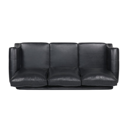 Modern 80 Faux Leather 3-seater Sofa with Birch Wood Legs and Nailheads for Living Room