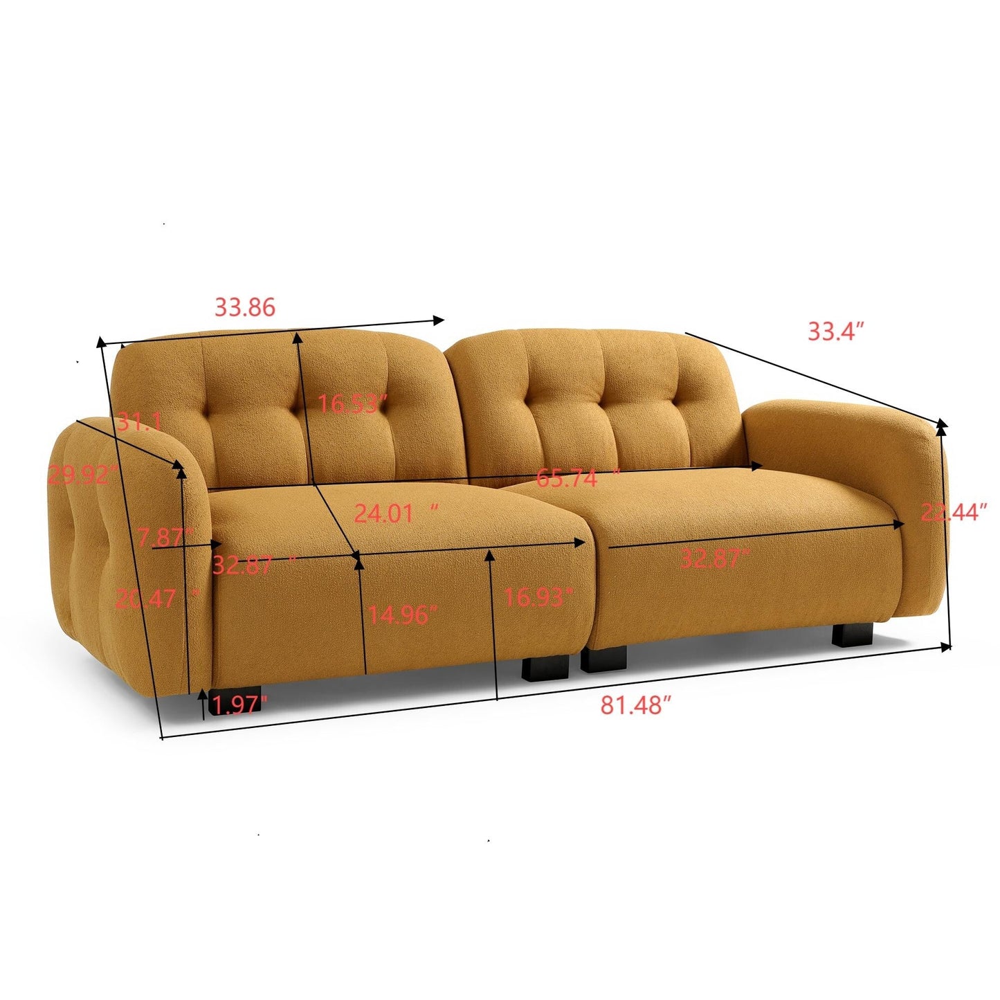 Modern 81.48 Teddy 3-seater Deep Seat Sofa with Wooden Legs and Upholstered for Living Room
