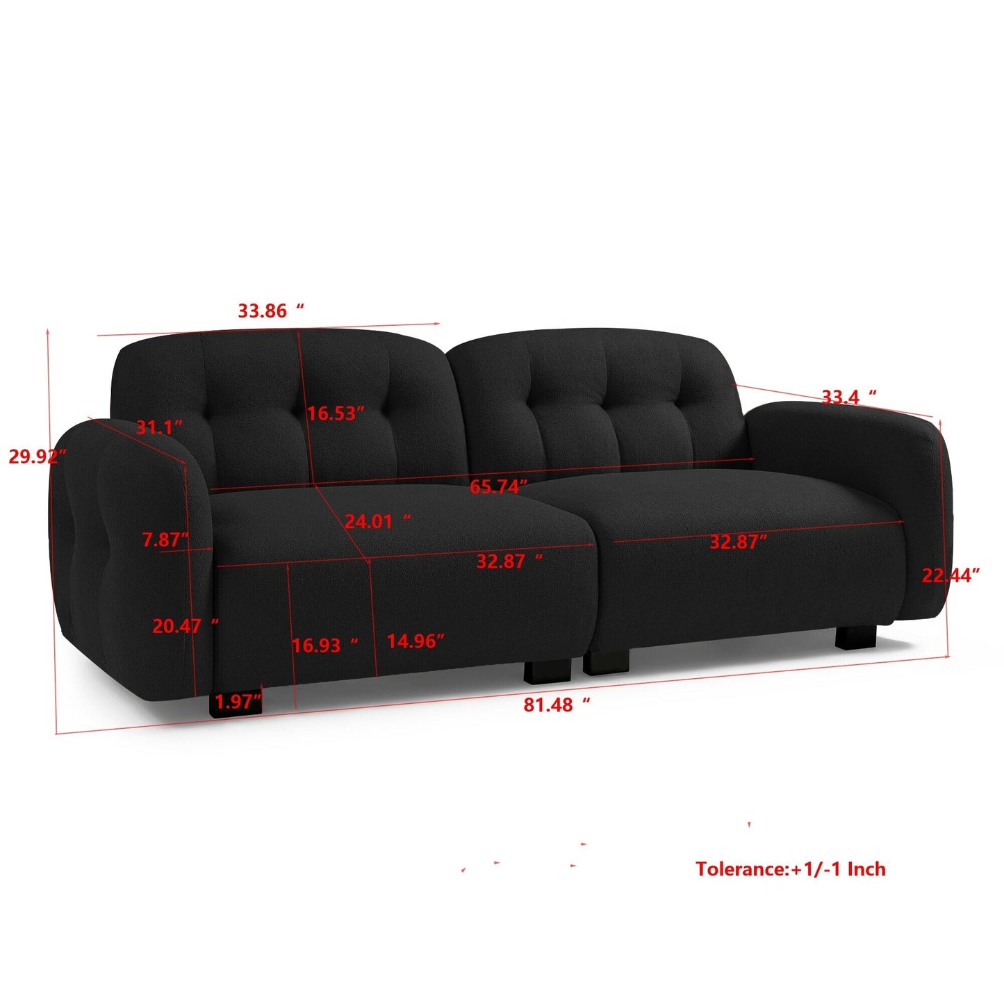Modern 81.48 Teddy 3-seater Deep Seat Sofa with Wooden Legs and Upholstered for Living Room