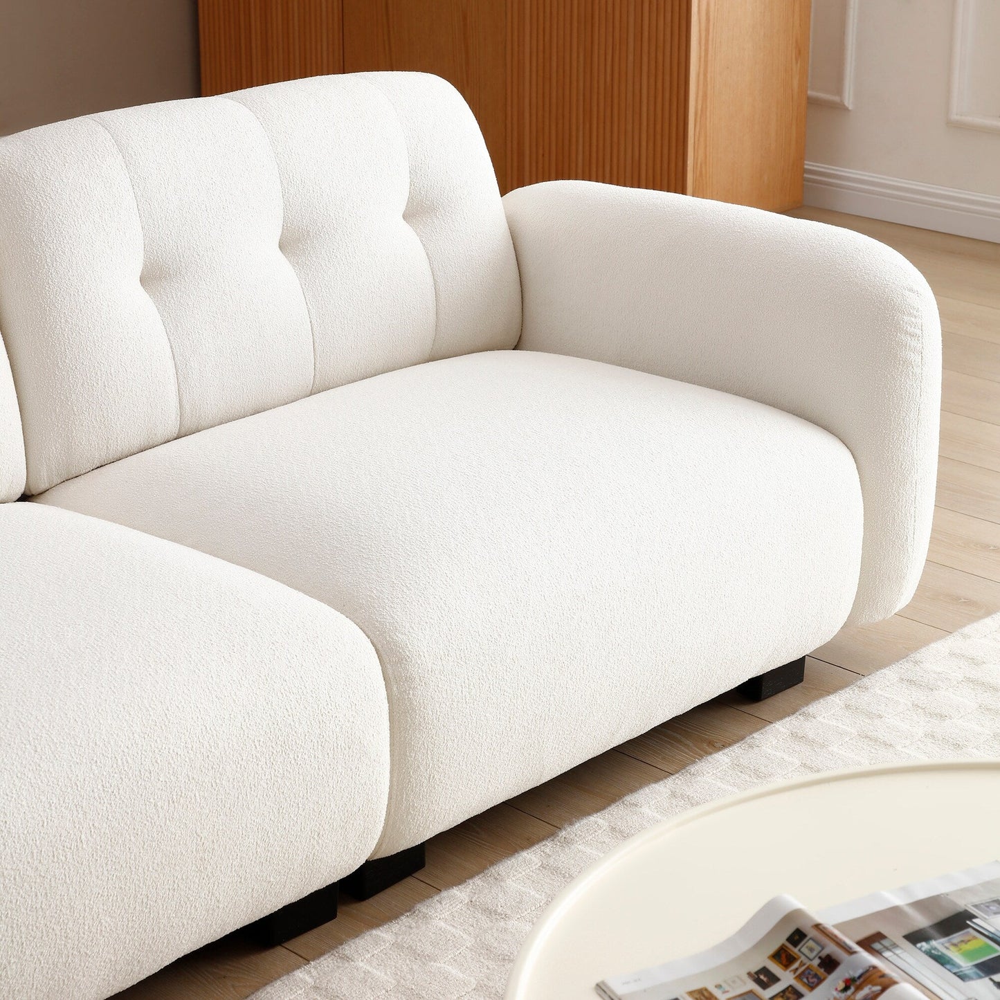 Modern 81.48 Teddy 3-seater Deep Seat Sofa with Wooden Legs and Upholstered for Living Room