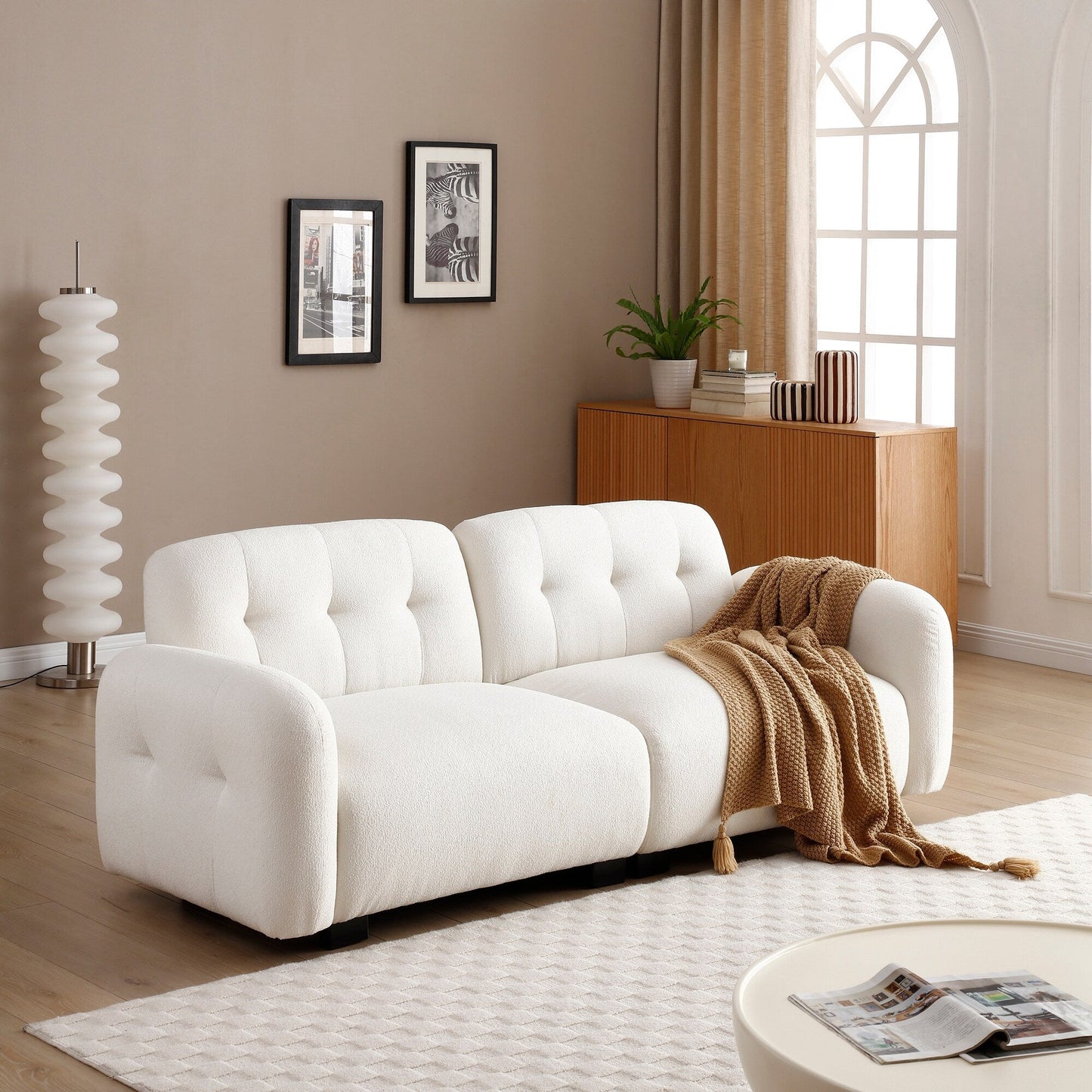 Modern 81.48 Teddy 3-seater Deep Seat Sofa with Wooden Legs and Upholstered for Living Room
