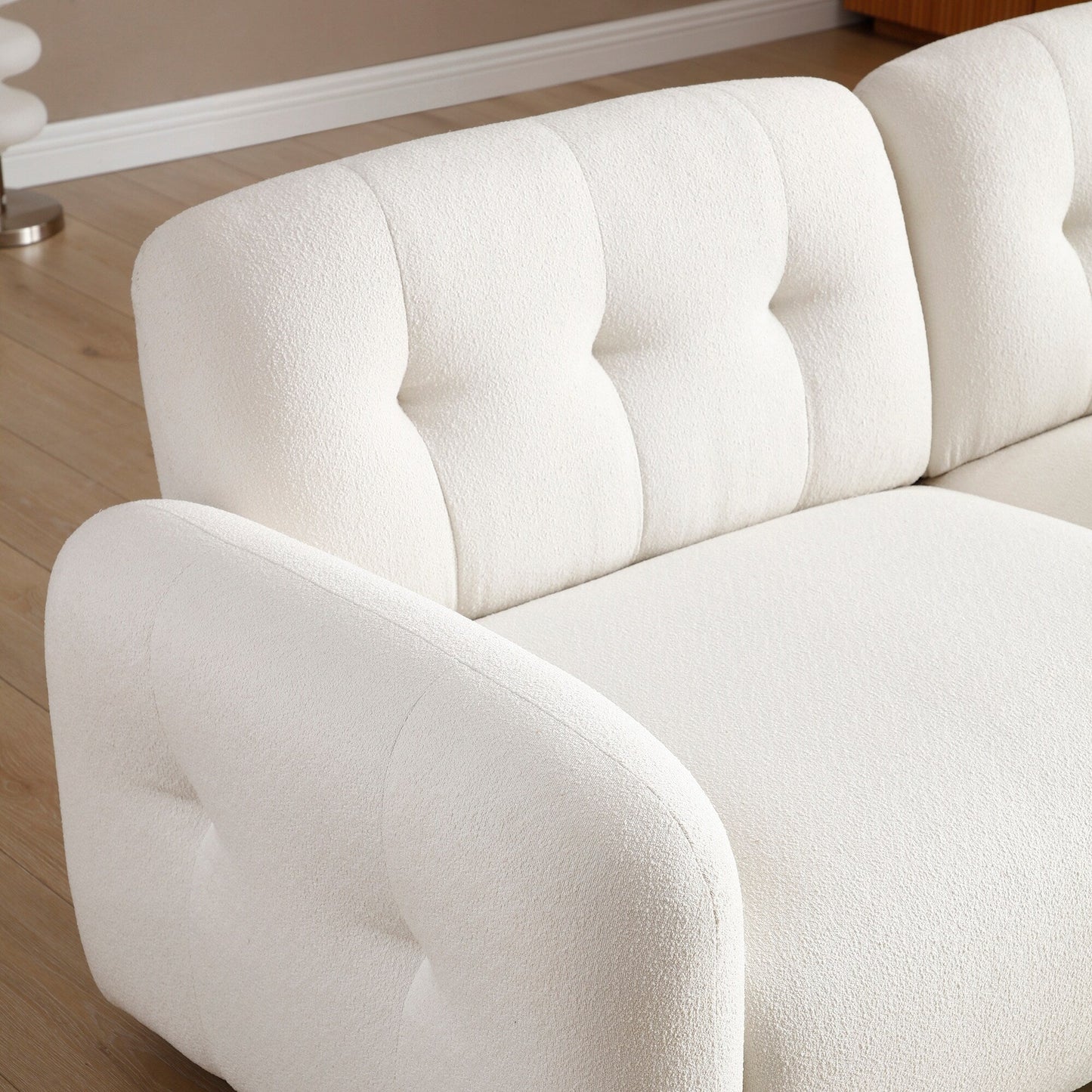 Modern 81.48 Teddy 3-seater Deep Seat Sofa with Wooden Legs and Upholstered for Living Room