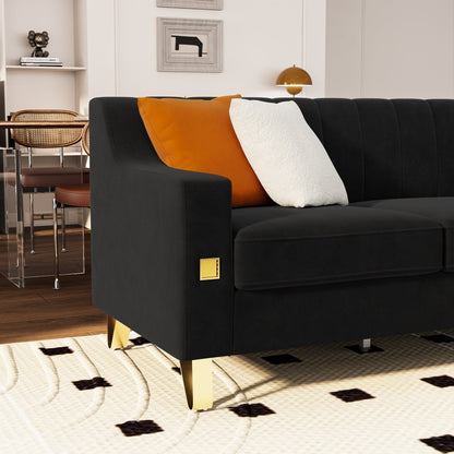 Modern 81.89 Velvet 3-seater Sofa with Gold Accents and Plush Cushions for Living Room