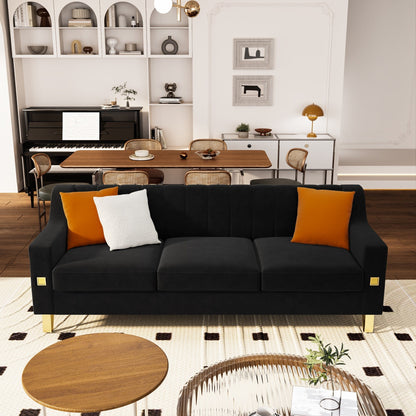 Modern 81.89 Velvet 3-seater Sofa with Gold Accents and Plush Cushions for Living Room