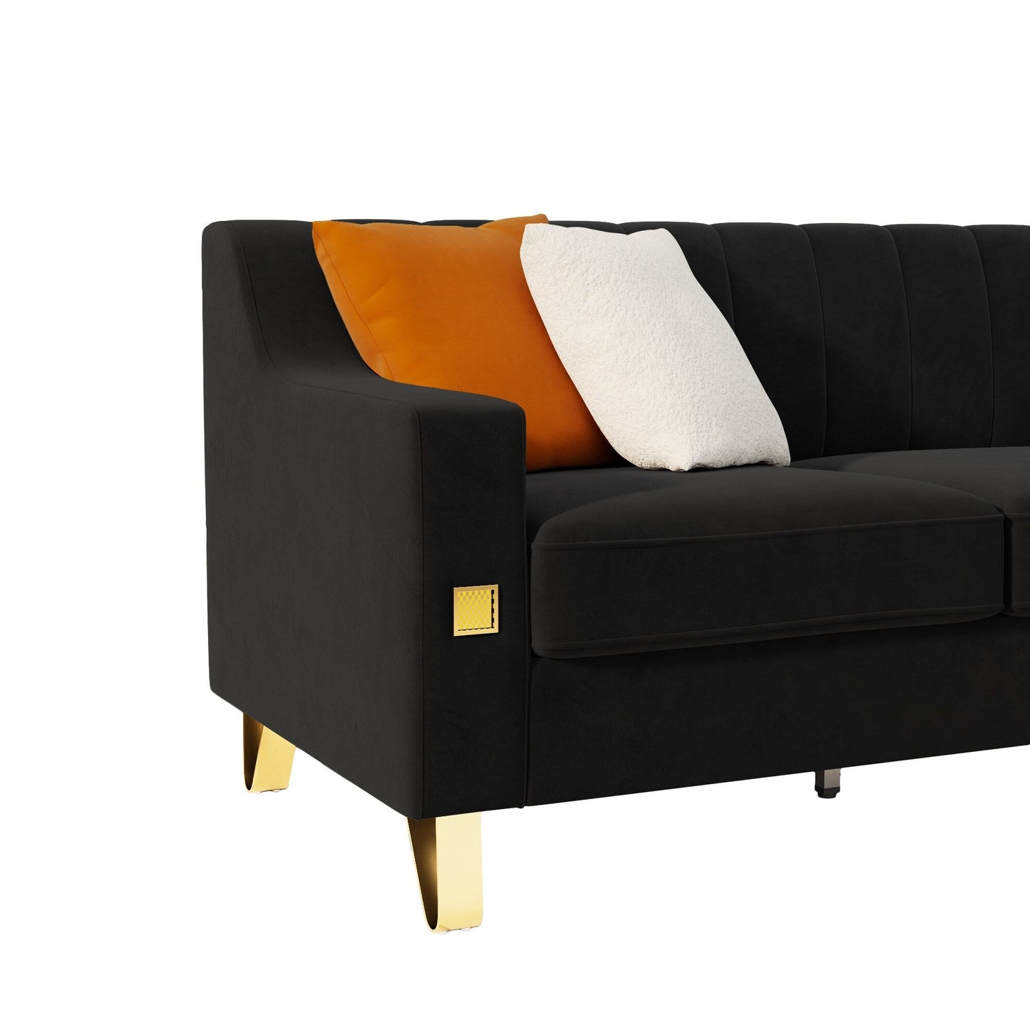 Modern 81.89 Velvet 3-seater Sofa with Gold Accents and Plush Cushions for Living Room
