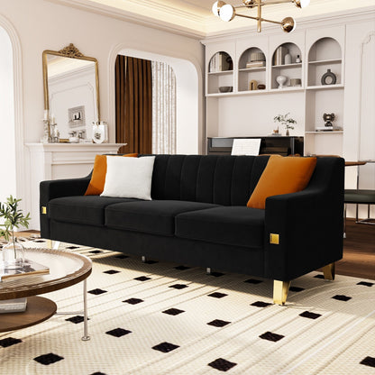 Modern 81.89 Velvet 3-seater Sofa with Gold Accents and Plush Cushions for Living Room