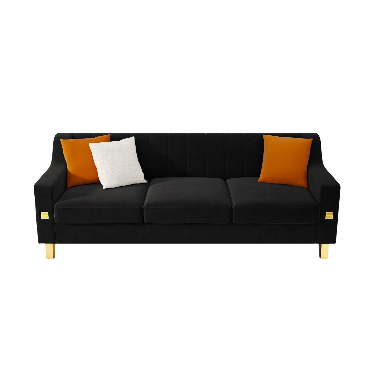 Modern 81.89 Velvet 3-seater Sofa with Gold Accents and Plush Cushions for Living Room