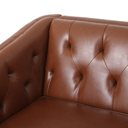 Modern 81 Faux Leather Button Tufted 3-seater Sofa with Wood Legs for Living Room
