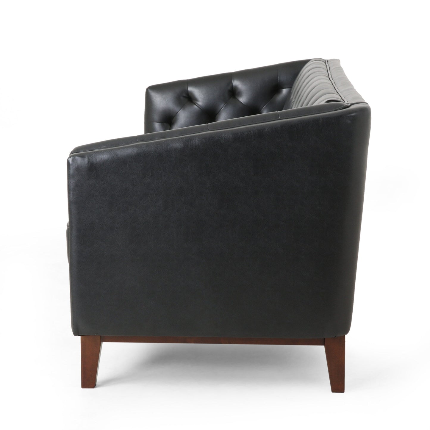 Modern 81 Faux Leather Button Tufted 3-seater Sofa with Wood Legs for Living Room