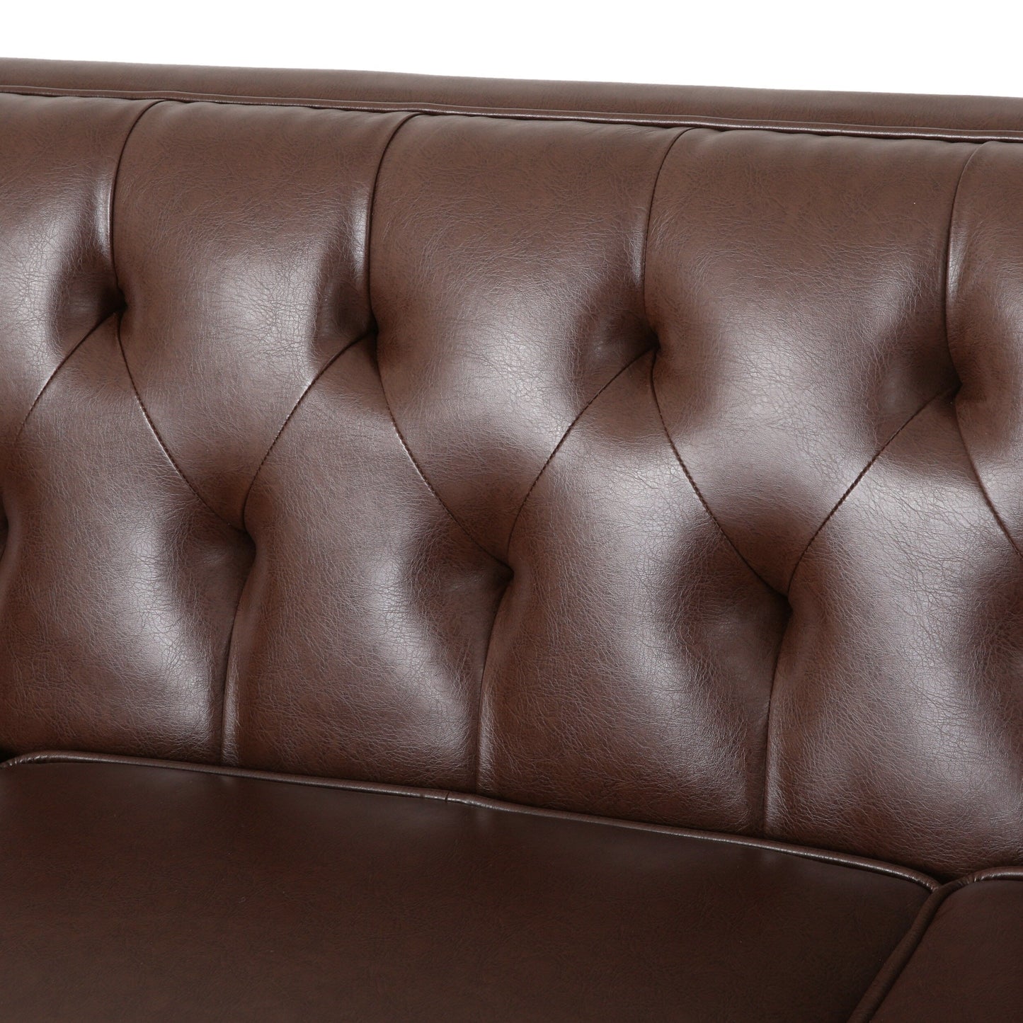 Modern 81 Faux Leather Button Tufted 3-seater Sofa with Wood Legs for Living Room