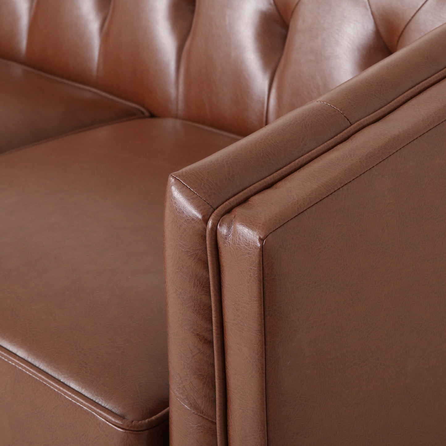 Modern 81 Faux Leather Button Tufted 3-seater Sofa with Wood Legs for Living Room
