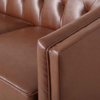 Modern 81 Faux Leather Button Tufted 3-seater Sofa with Wood Legs for Living Room
