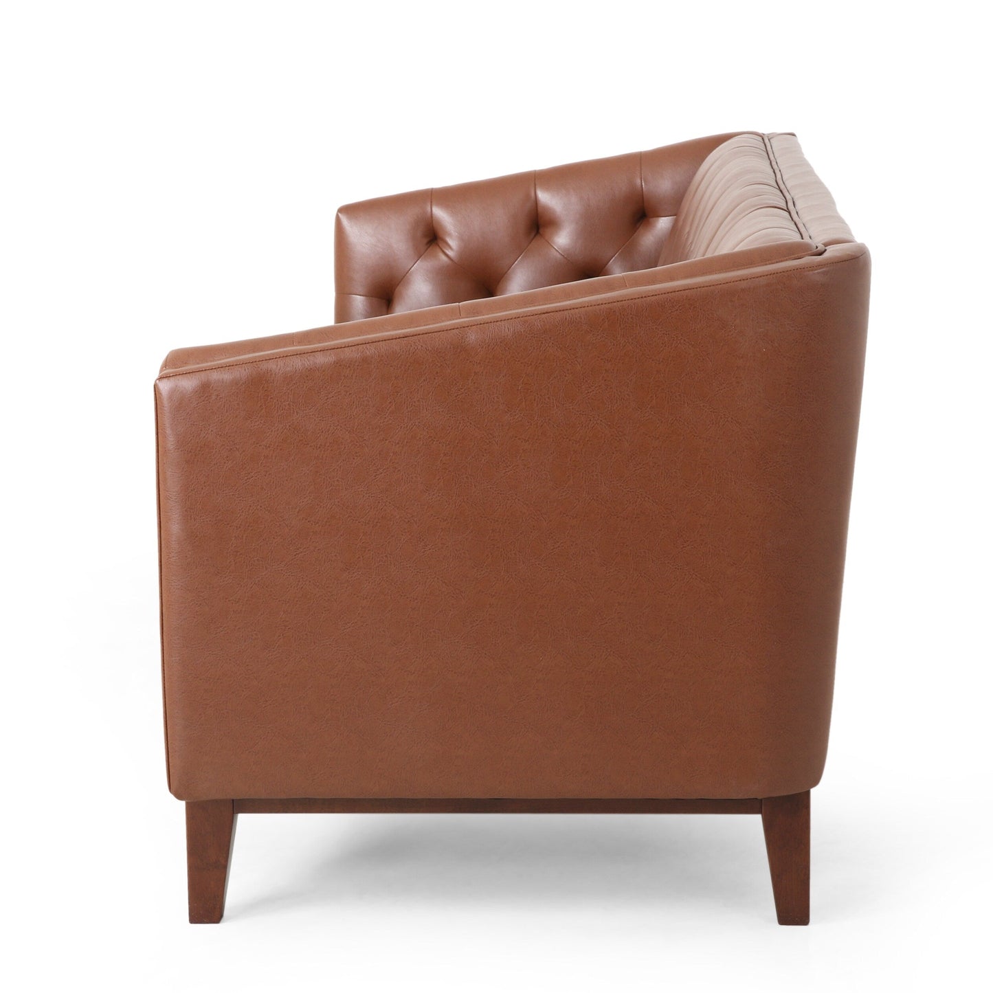 Modern 81 Faux Leather Button Tufted 3-seater Sofa with Wood Legs for Living Room