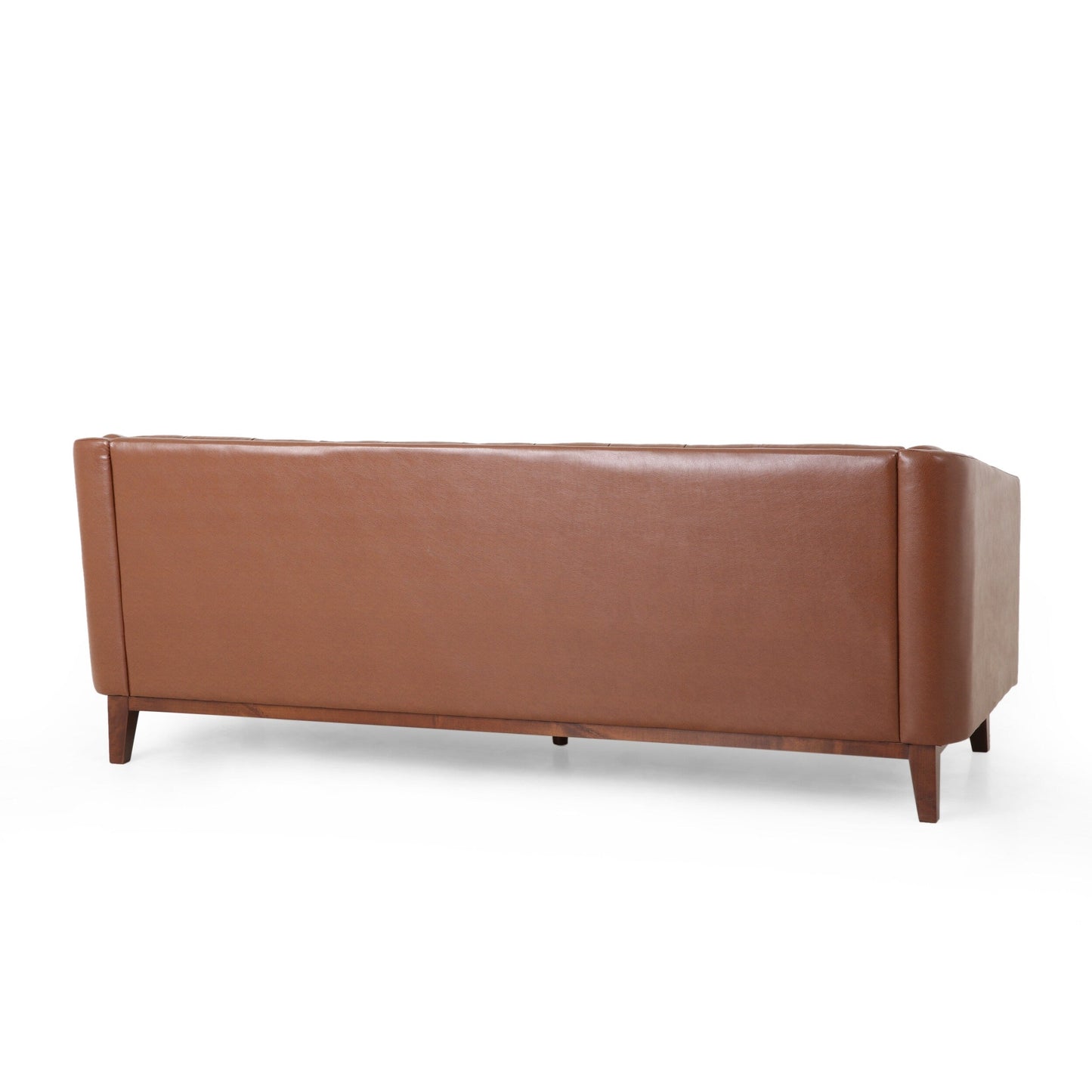 Modern 81 Faux Leather Button Tufted 3-seater Sofa with Wood Legs for Living Room