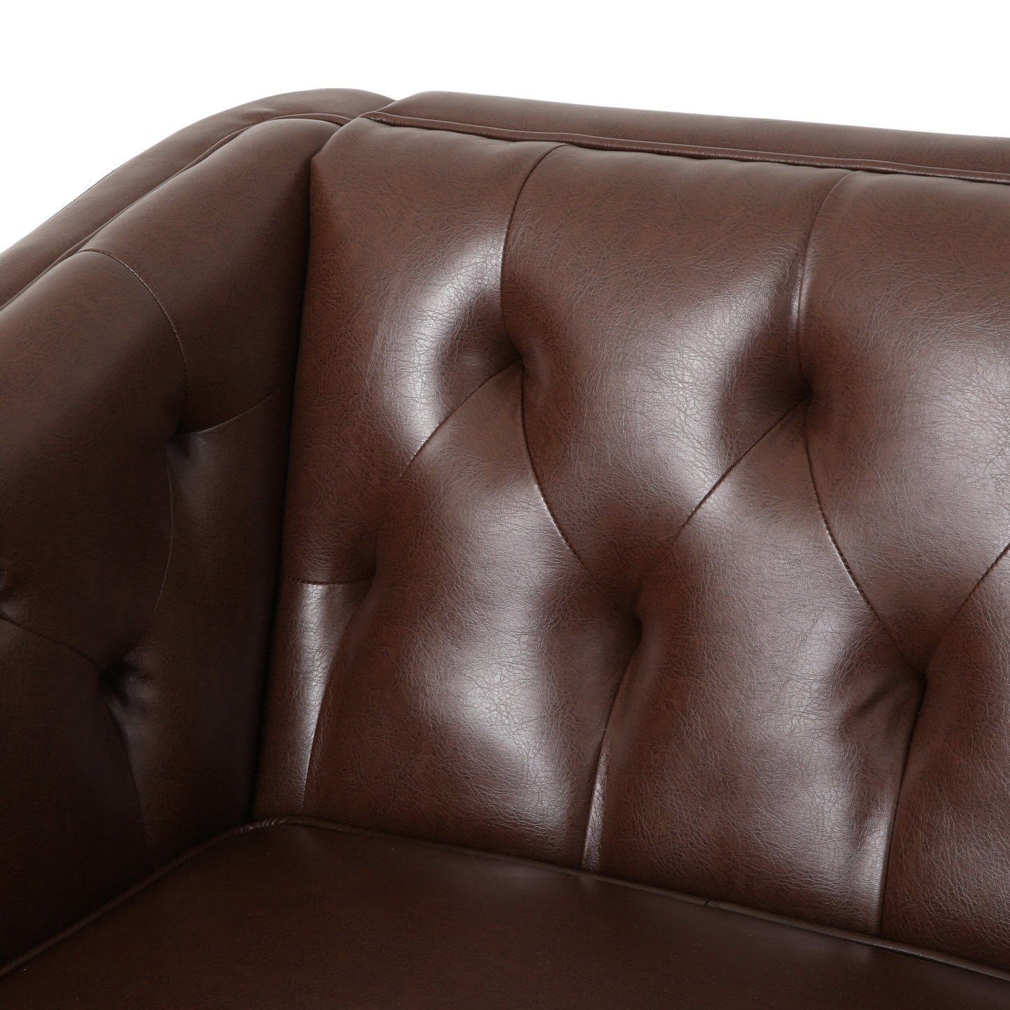 Modern 81 Faux Leather Button Tufted 3-seater Sofa with Wood Legs for Living Room