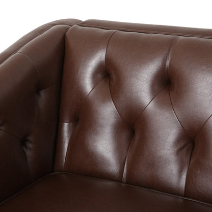 Modern 81 Faux Leather Button Tufted 3-seater Sofa with Wood Legs for Living Room