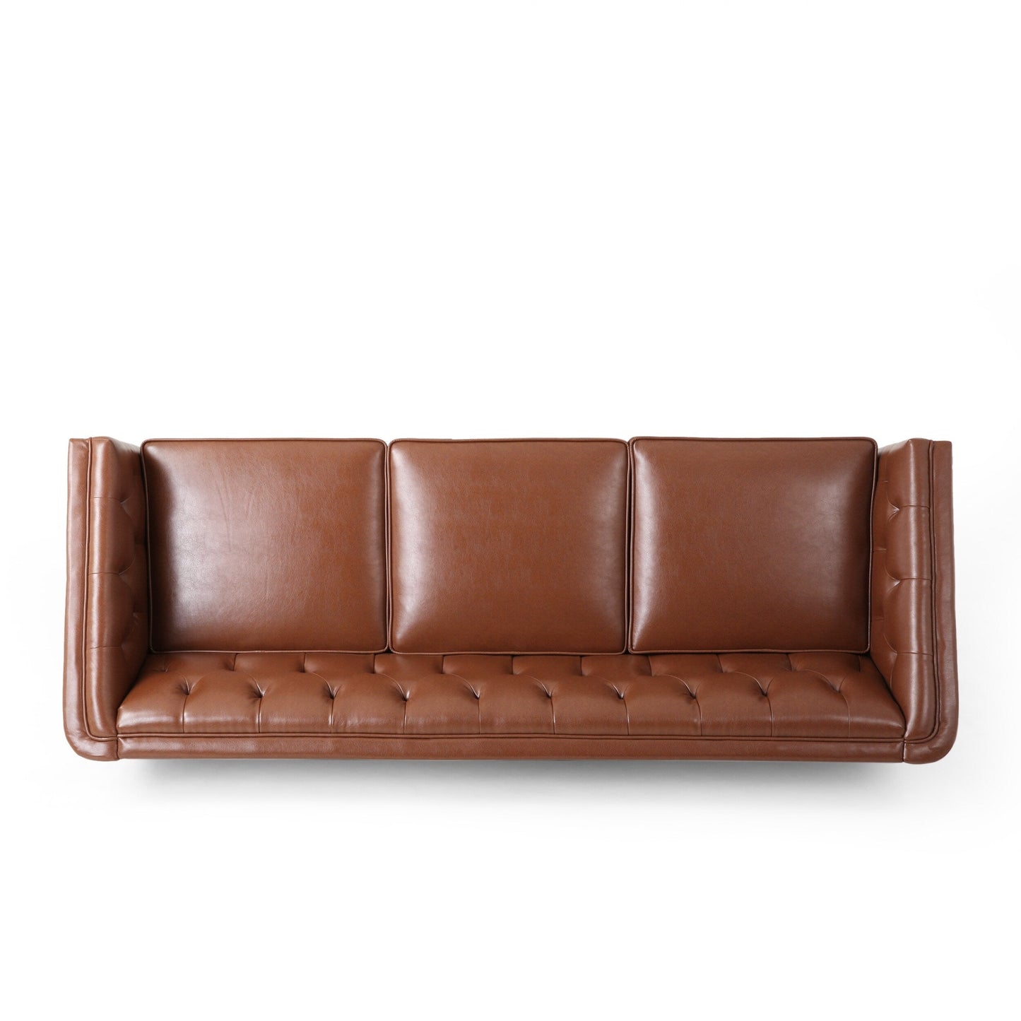 Modern 81 Faux Leather Button Tufted 3-seater Sofa with Wood Legs for Living Room