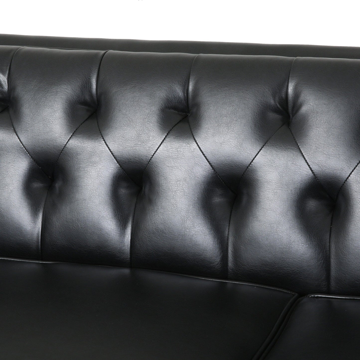 Modern 81 Faux Leather Button Tufted 3-seater Sofa with Wood Legs for Living Room