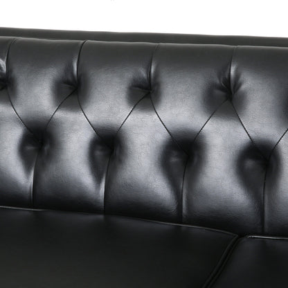 Modern 81 Faux Leather Button Tufted 3-seater Sofa with Wood Legs for Living Room