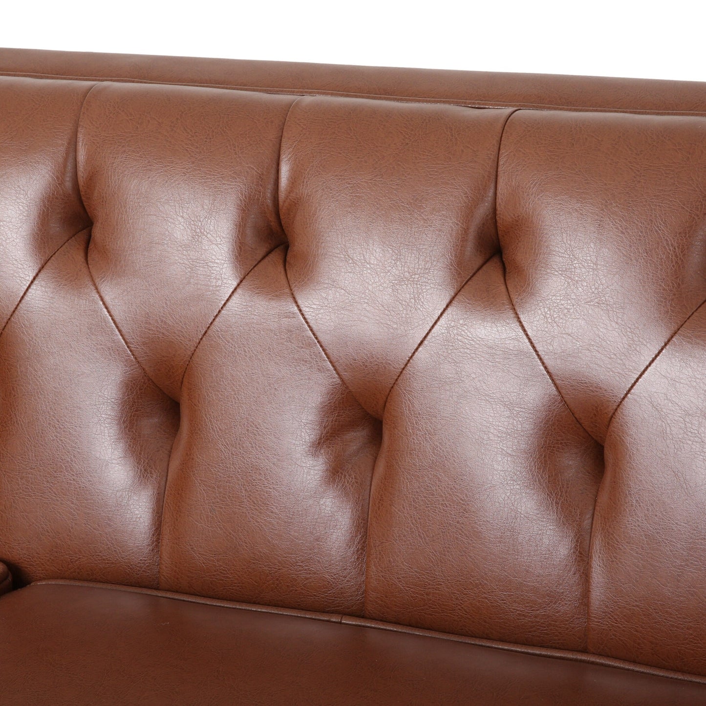 Modern 81 Faux Leather Button Tufted 3-seater Sofa with Wood Legs for Living Room