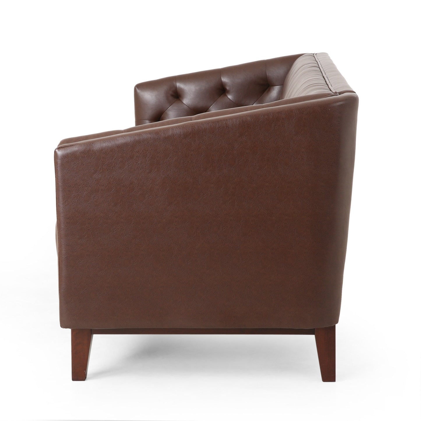 Modern 81 Faux Leather Button Tufted 3-seater Sofa with Wood Legs for Living Room