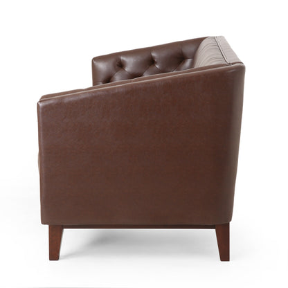 Modern 81 Faux Leather Button Tufted 3-seater Sofa with Wood Legs for Living Room