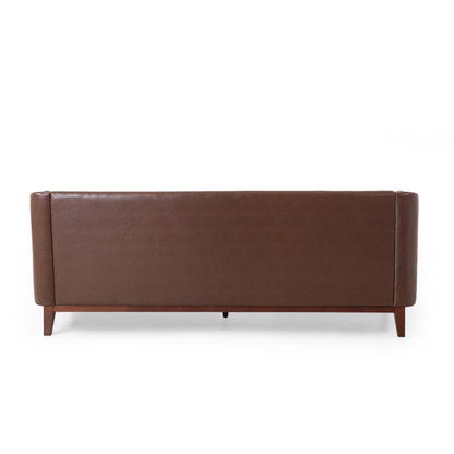 Modern 81 Faux Leather Button Tufted 3-seater Sofa with Wood Legs for Living Room