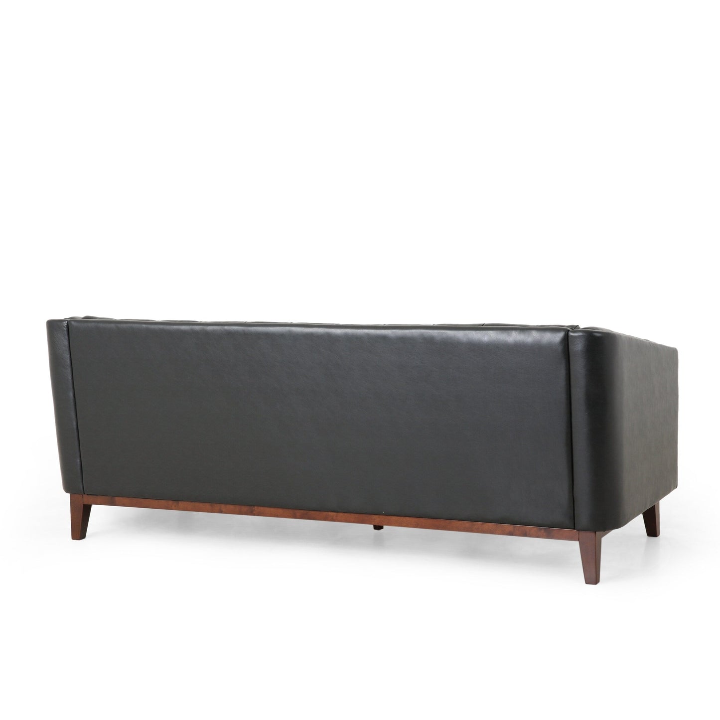 Modern 81 Faux Leather Button Tufted 3-seater Sofa with Wood Legs for Living Room
