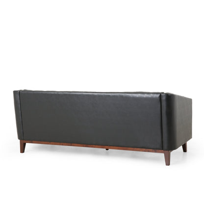 Modern 81 Faux Leather Button Tufted 3-seater Sofa with Wood Legs for Living Room