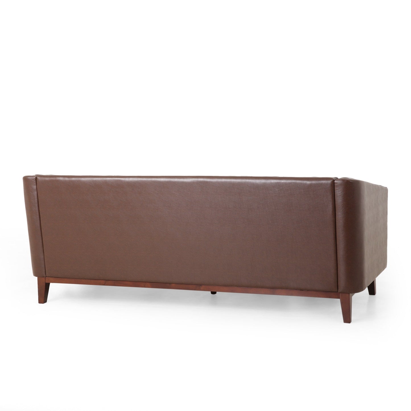Modern 81 Faux Leather Button Tufted 3-seater Sofa with Wood Legs for Living Room