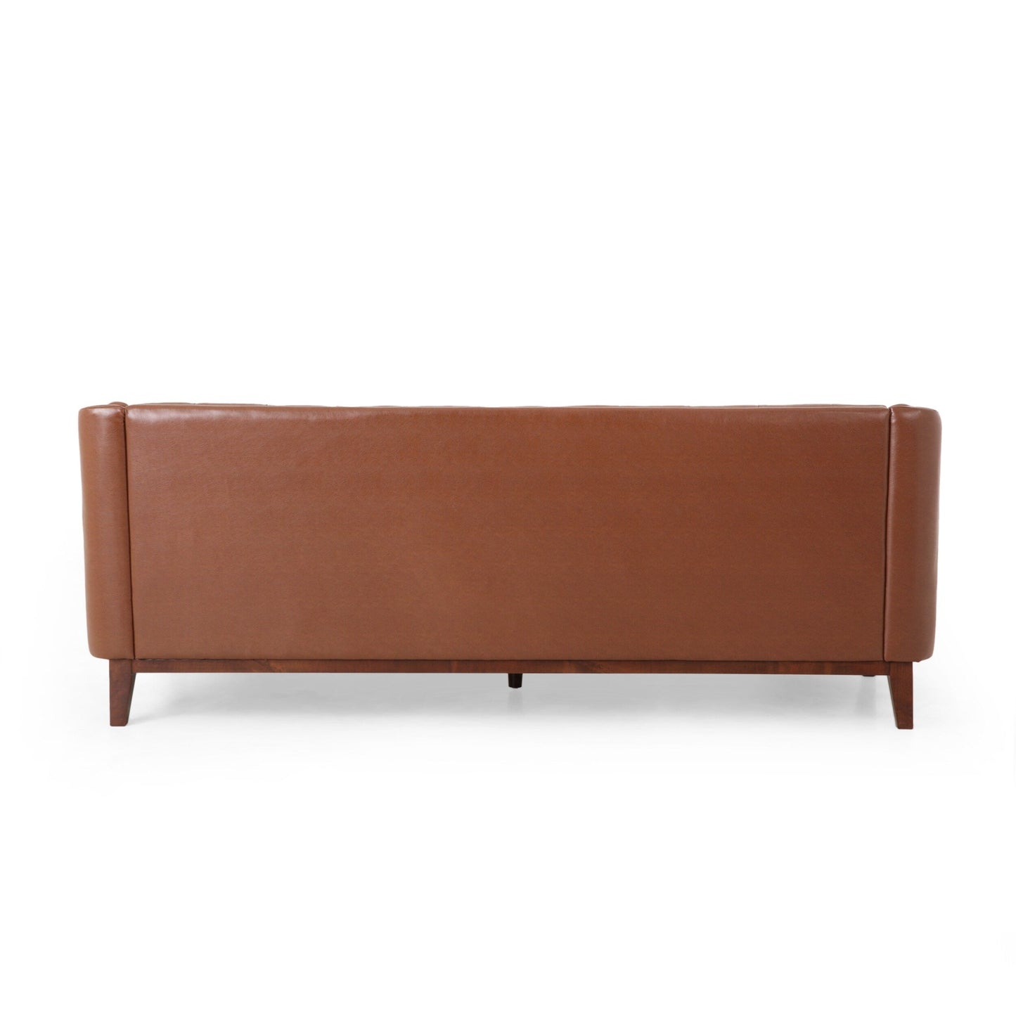 Modern 81 Faux Leather Button Tufted 3-seater Sofa with Wood Legs for Living Room