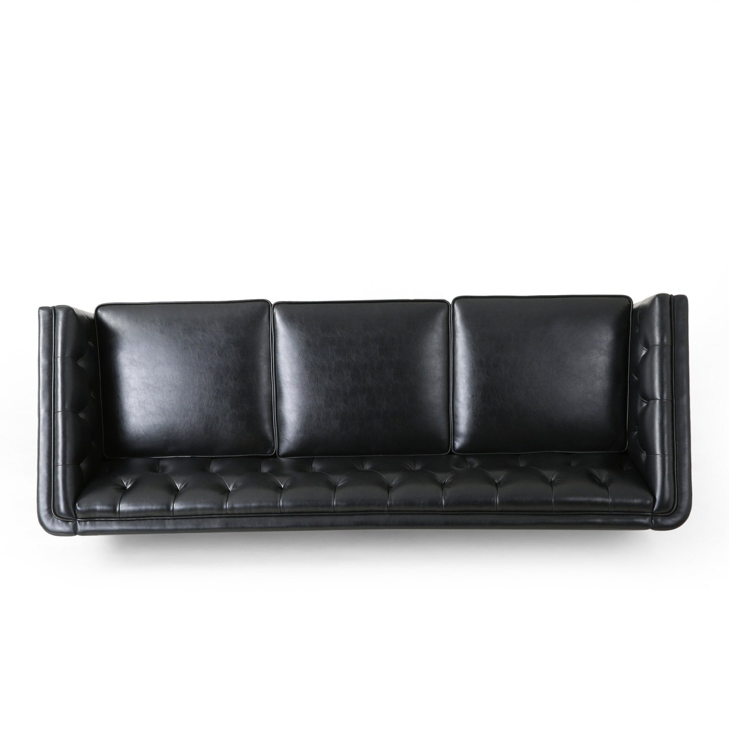 Modern 81 Faux Leather Button Tufted 3-seater Sofa with Wood Legs for Living Room