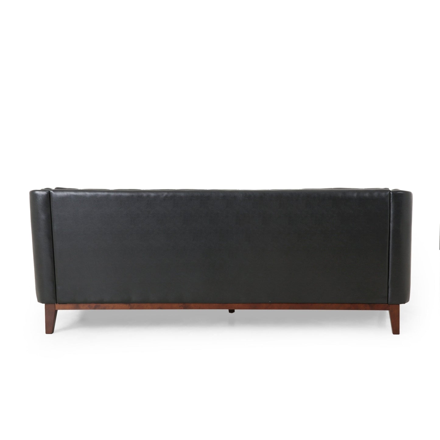 Modern 81 Faux Leather Button Tufted 3-seater Sofa with Wood Legs for Living Room
