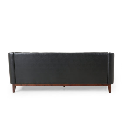 Modern 81 Faux Leather Button Tufted 3-seater Sofa with Wood Legs for Living Room
