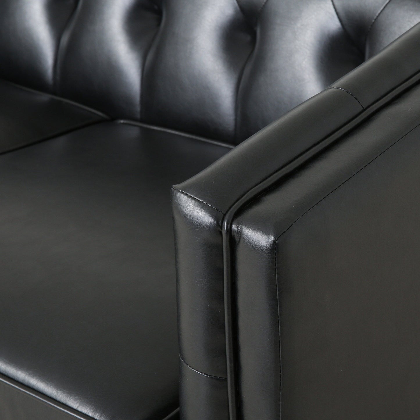 Modern 81 Faux Leather Button Tufted 3-seater Sofa with Wood Legs for Living Room