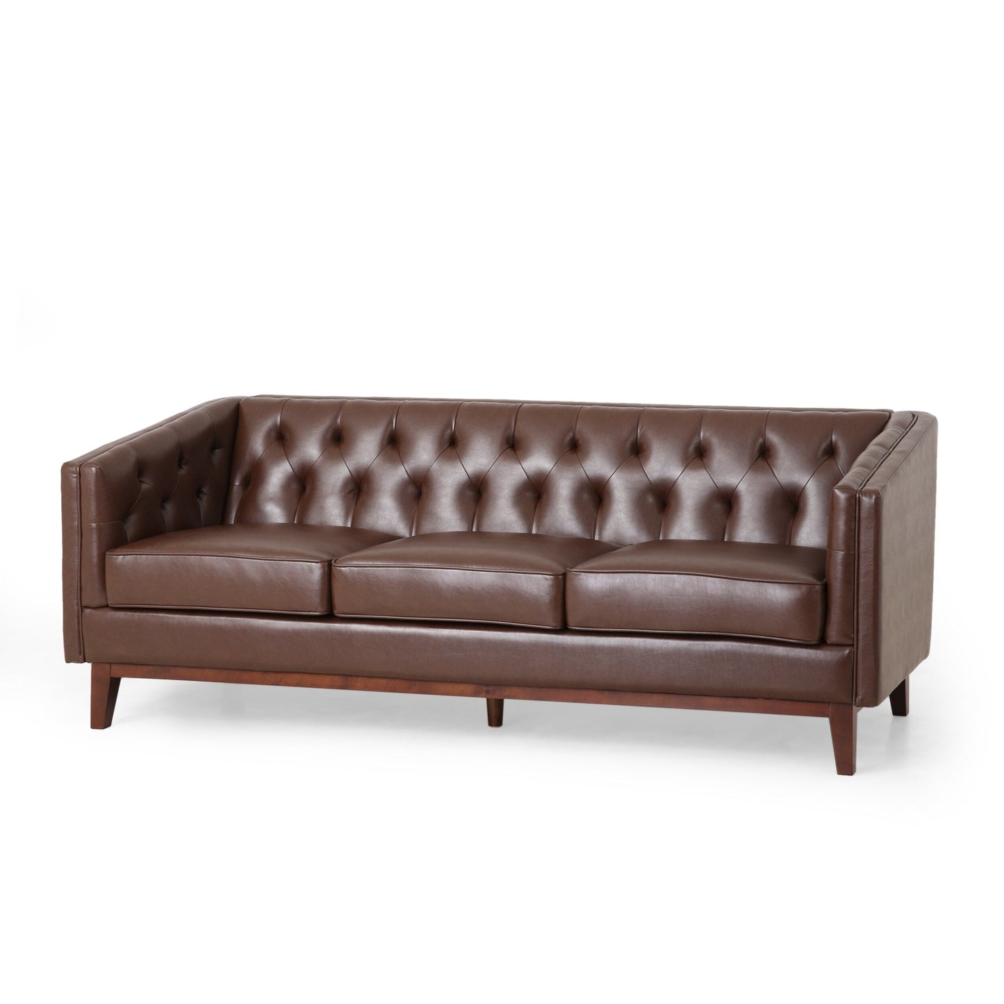 Modern 81 Faux Leather Button Tufted 3-seater Sofa with Wood Legs for Living Room
