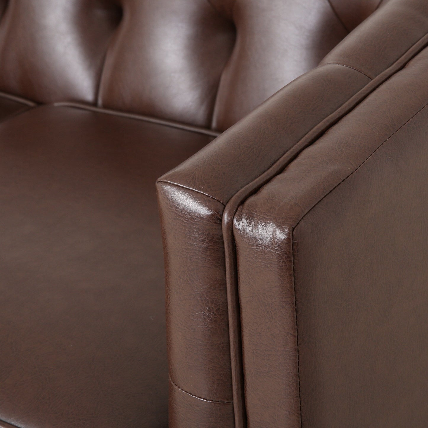 Modern 81 Faux Leather Button Tufted 3-seater Sofa with Wood Legs for Living Room