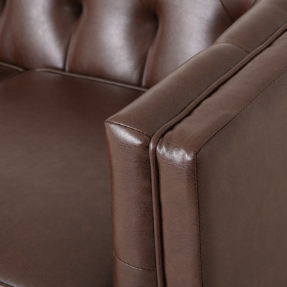Modern 81 Faux Leather Button Tufted 3-seater Sofa with Wood Legs for Living Room