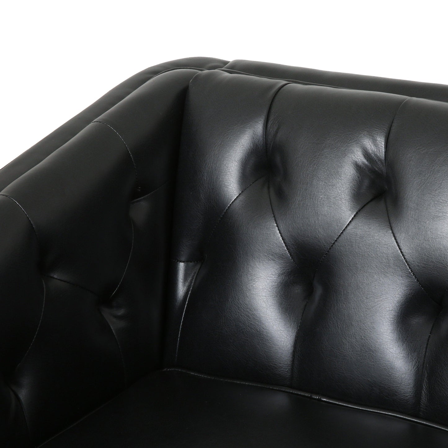 Modern 81 Faux Leather Button Tufted 3-seater Sofa with Wood Legs for Living Room