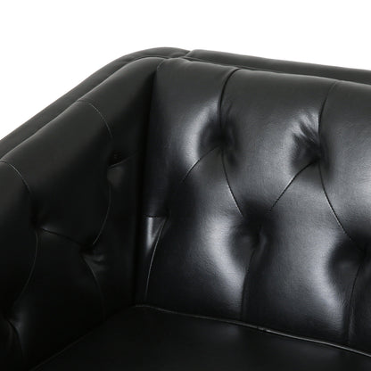 Modern 81 Faux Leather Button Tufted 3-seater Sofa with Wood Legs for Living Room