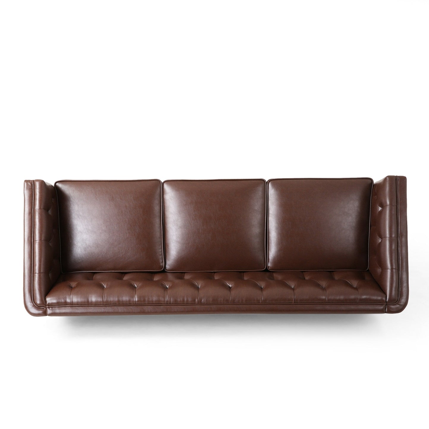 Modern 81 Faux Leather Button Tufted 3-seater Sofa with Wood Legs for Living Room
