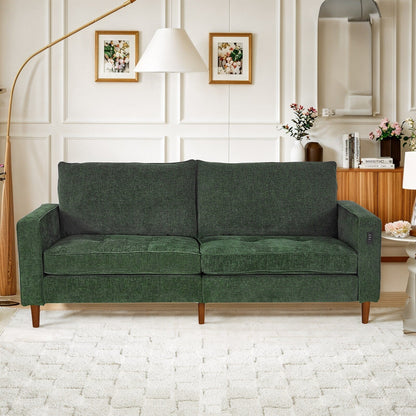 Modern 82 in. Square Arm Chenille Upholstered Rectangle Loveseat Sofa with USB Ports