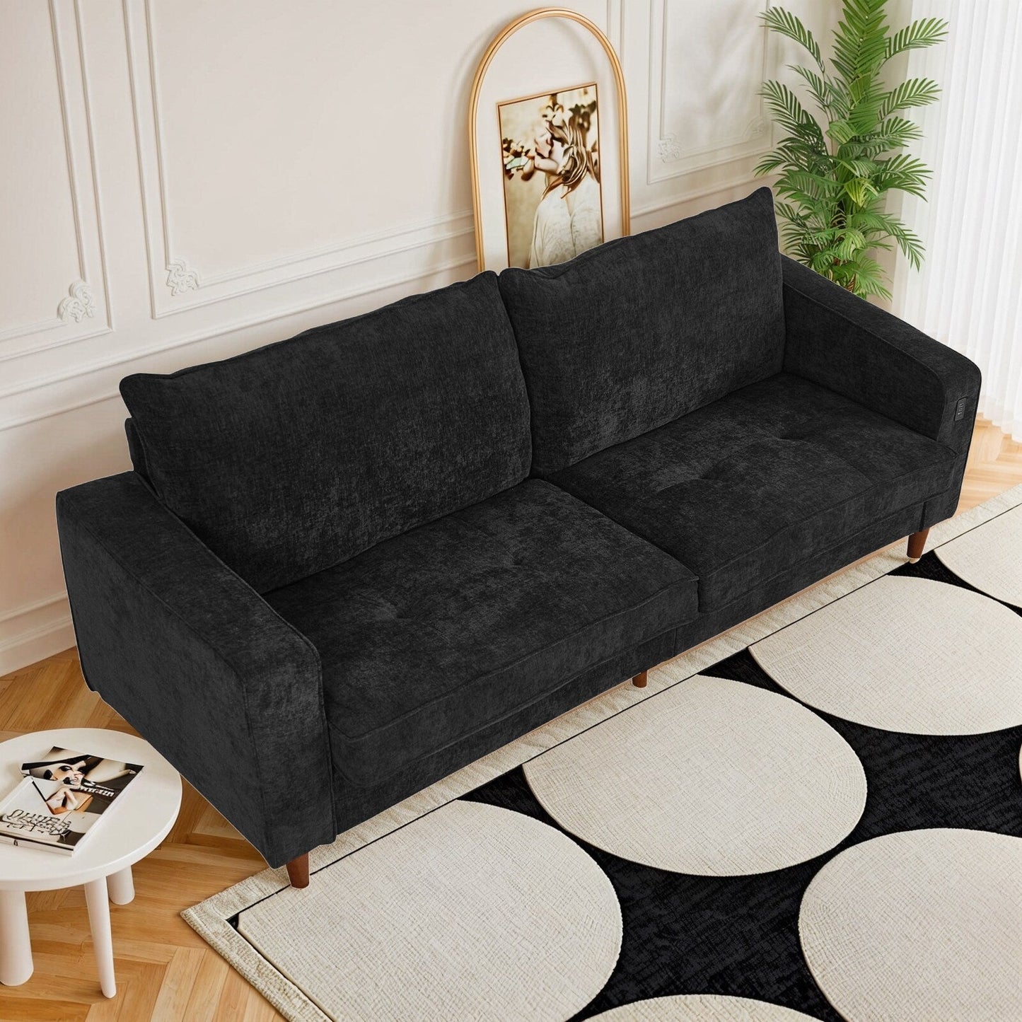 Modern 82 in. Square Arm Chenille Upholstered Rectangle Loveseat Sofa with USB Ports