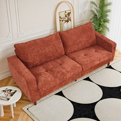 Modern 82 in. Square Arm Chenille Upholstered Rectangle Loveseat Sofa with USB Ports
