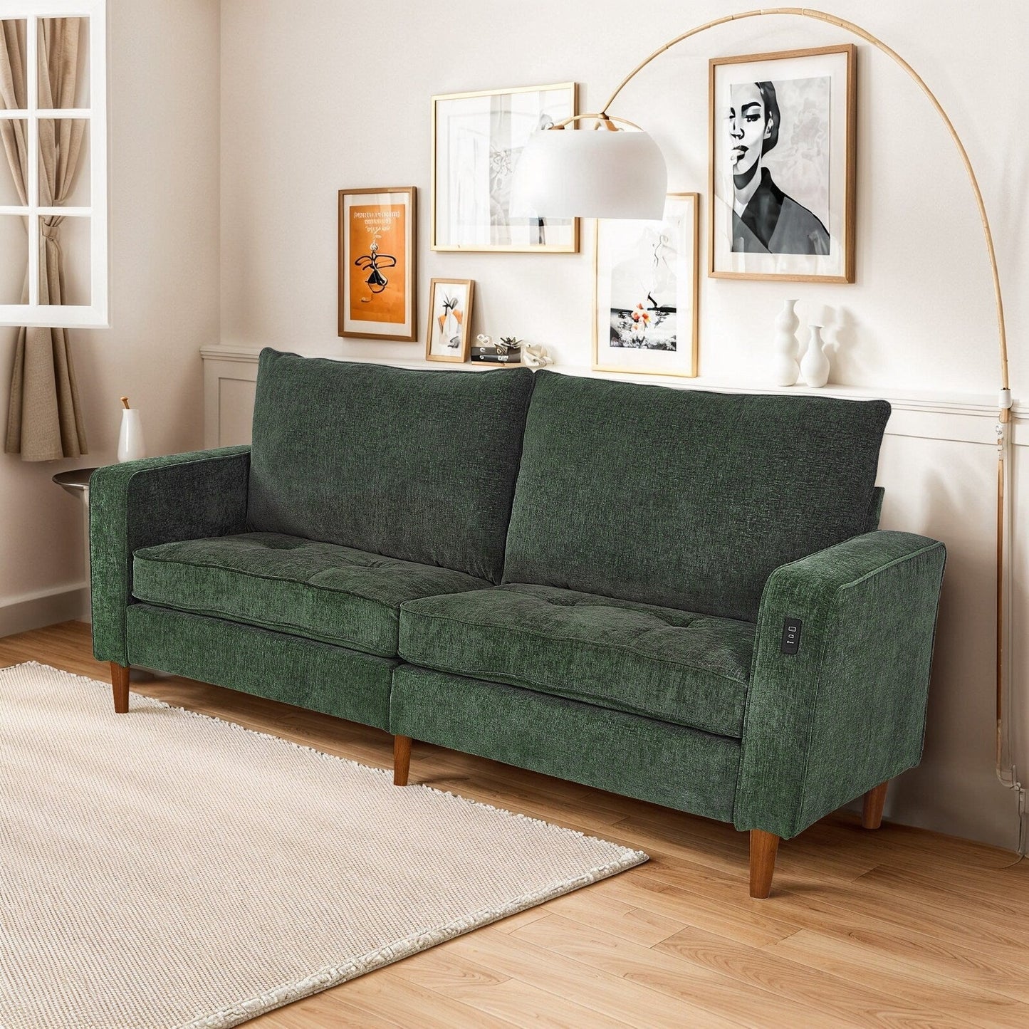 Modern 82 in. Square Arm Chenille Upholstered Rectangle Loveseat Sofa with USB Ports