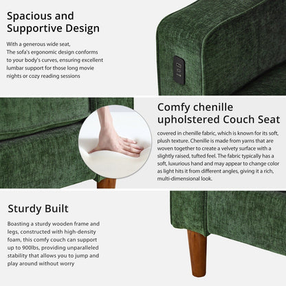 Modern 82 in. Square Arm Chenille Upholstered Rectangle Loveseat Sofa with USB Ports