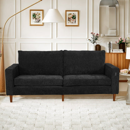 Modern 82 in. Square Arm Chenille Upholstered Rectangle Loveseat Sofa with USB Ports
