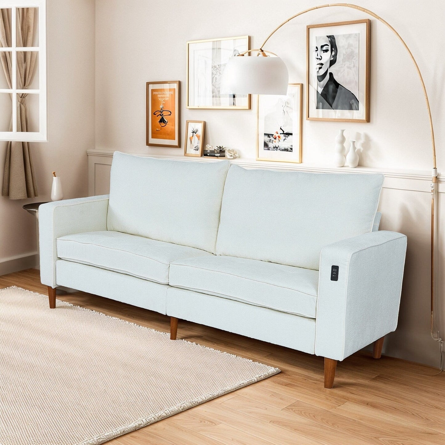 Modern 82 in. Square Arm Chenille Upholstered Rectangle Loveseat Sofa with USB Ports