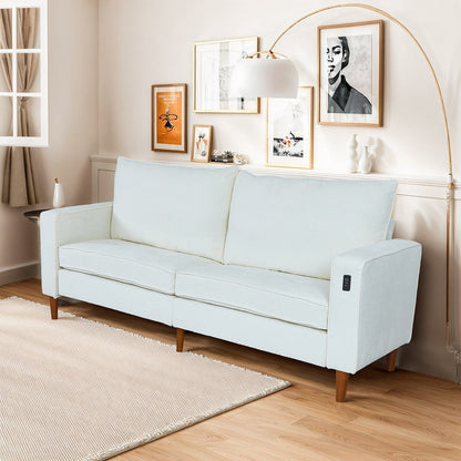 Modern 82 in. Square Arm Chenille Upholstered Rectangle Loveseat Sofa with USB Ports